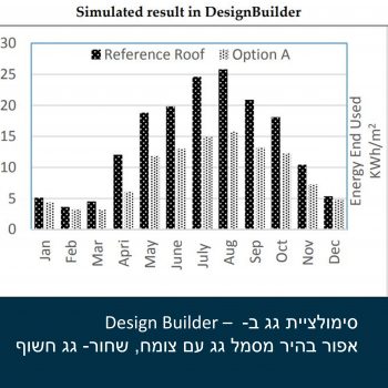 סימולציית גג ב- Design Builder - אפור בהיר מסמל גג עם צומח, שחור- גג חשוף