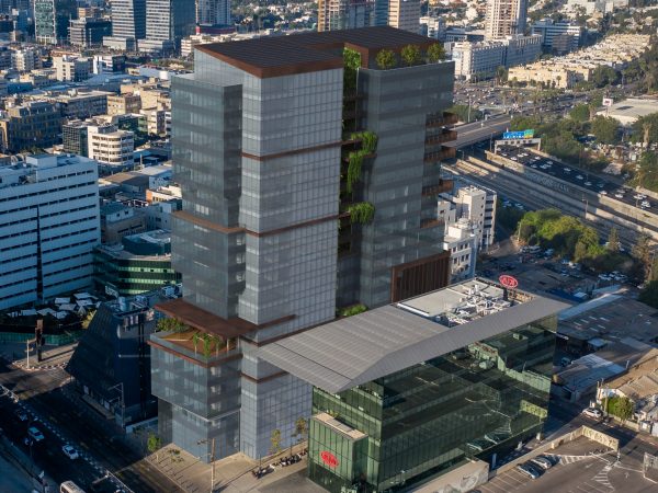 הדמיית בניין "אקו טאוור" שיוקם ברחוב המסגר, תל אביב. המבנה ישולב חזית סולארית BIPV לייצור חשמל